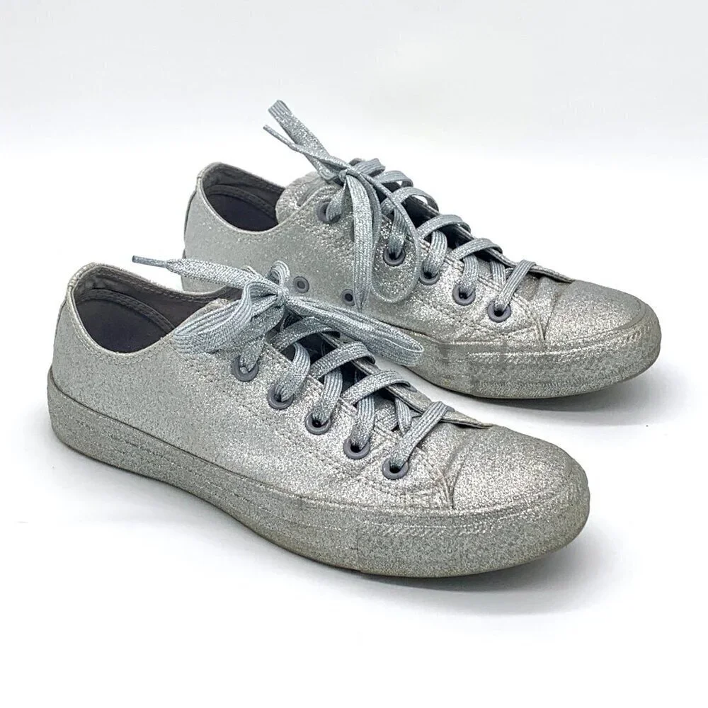 Converse All-Star Chuck Taylor Silver Glitter Low Top Sneakers - Picture 12 of 12